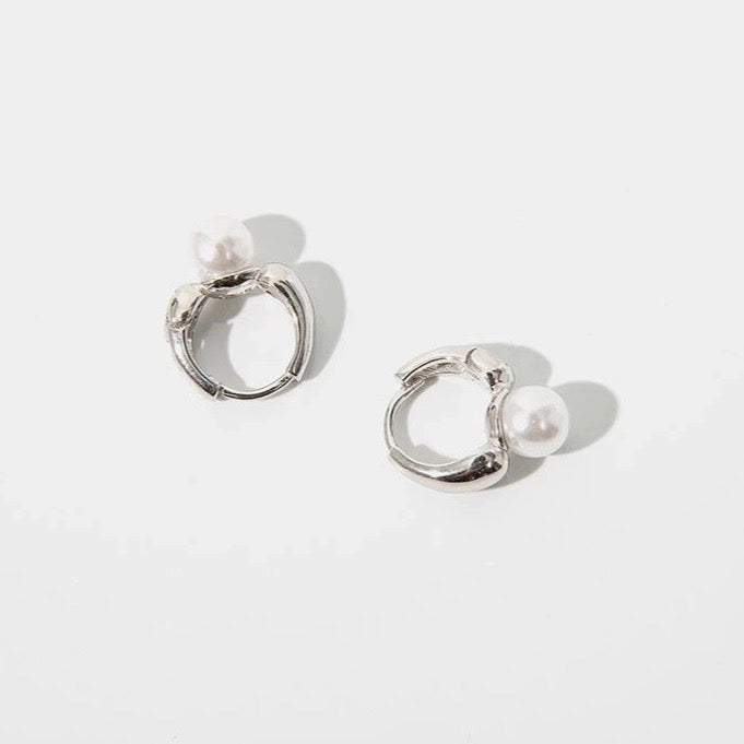 Classic Shiny Pearl Hoop Earrings (925S/Silver)