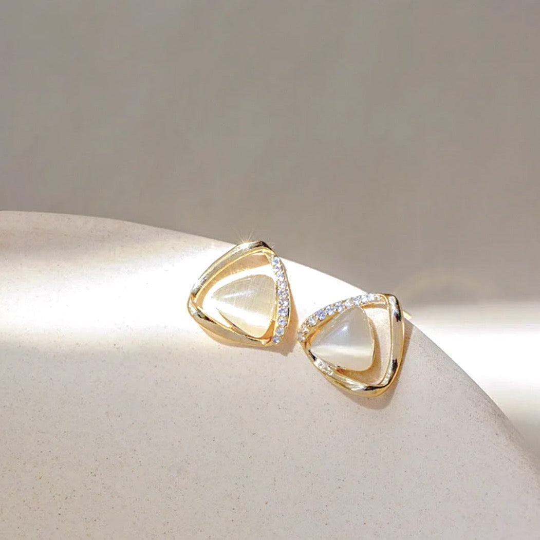 Opal Golden Triangle Stud Earrings (925S)