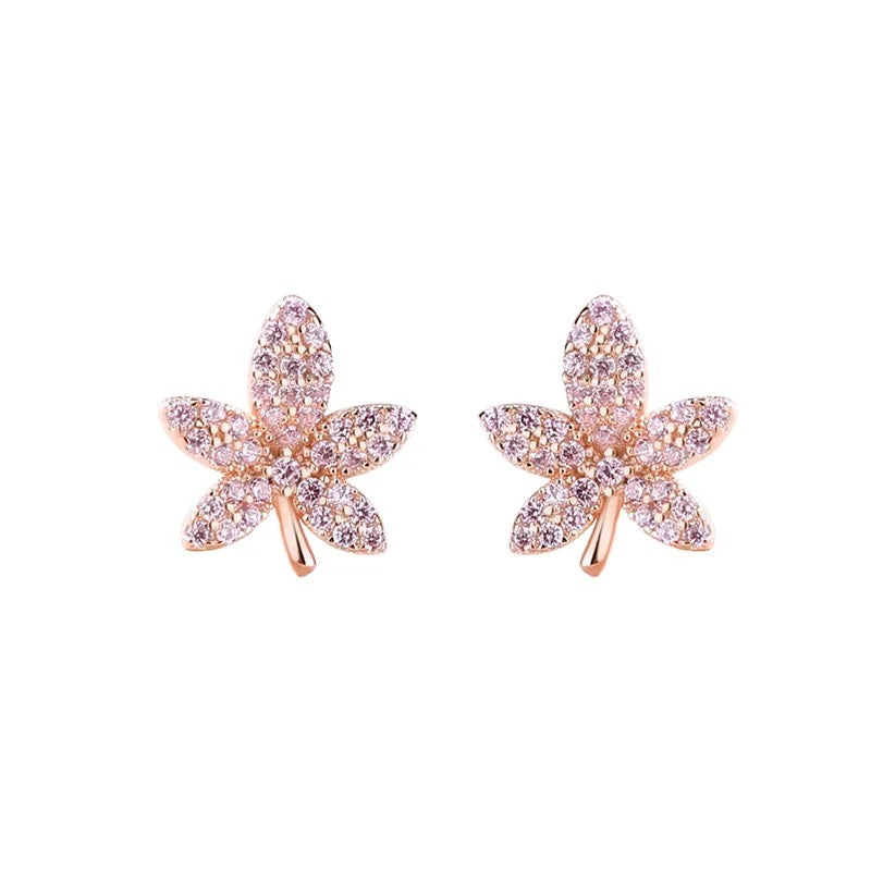 Enchanted Maple RoseGold Stud Earrings (925S Premium)