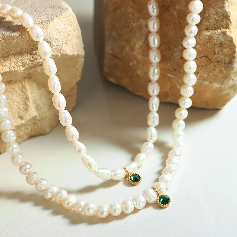 Limited Edition Emerald Natural Pearl Choker (316L)