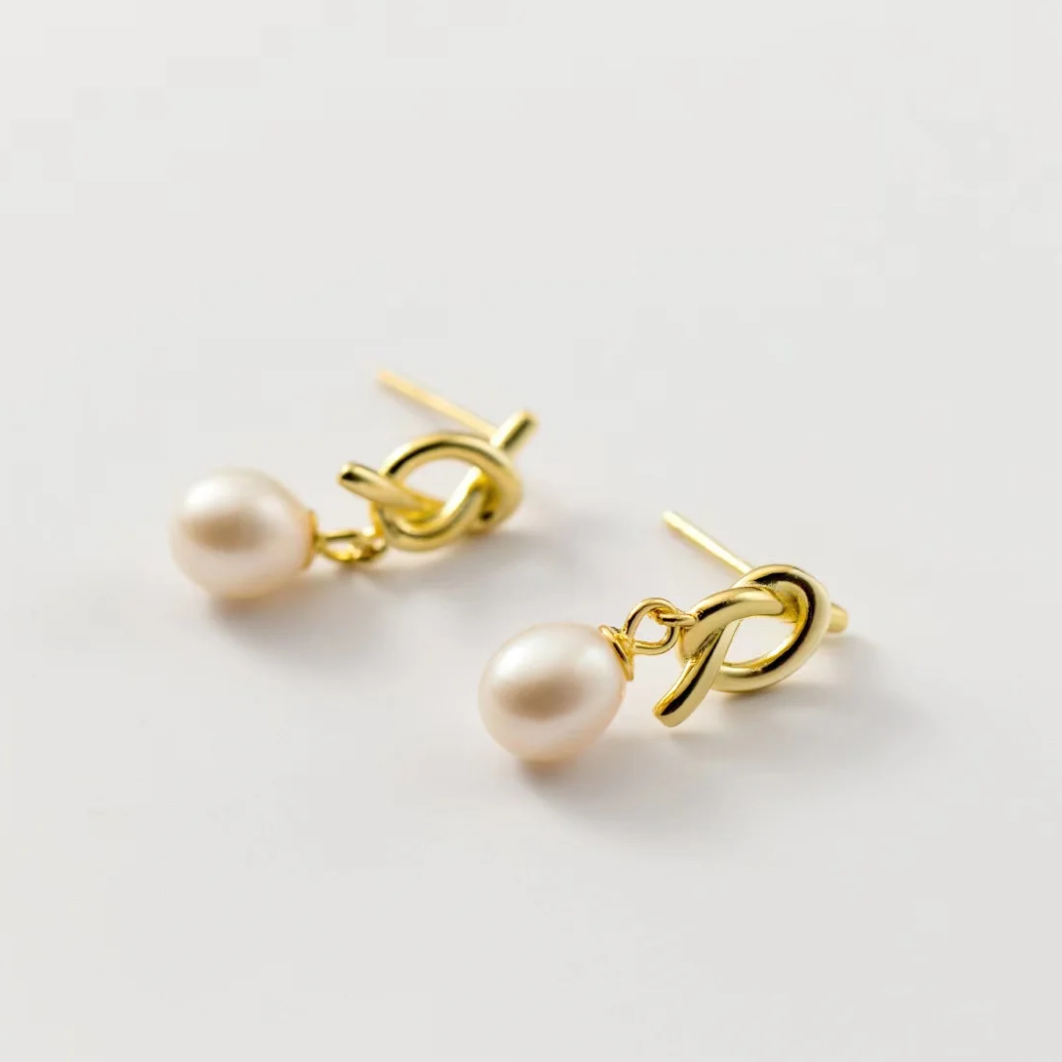 Premium Ivory Pearl Infinity Stud Earrings (925S Gold)