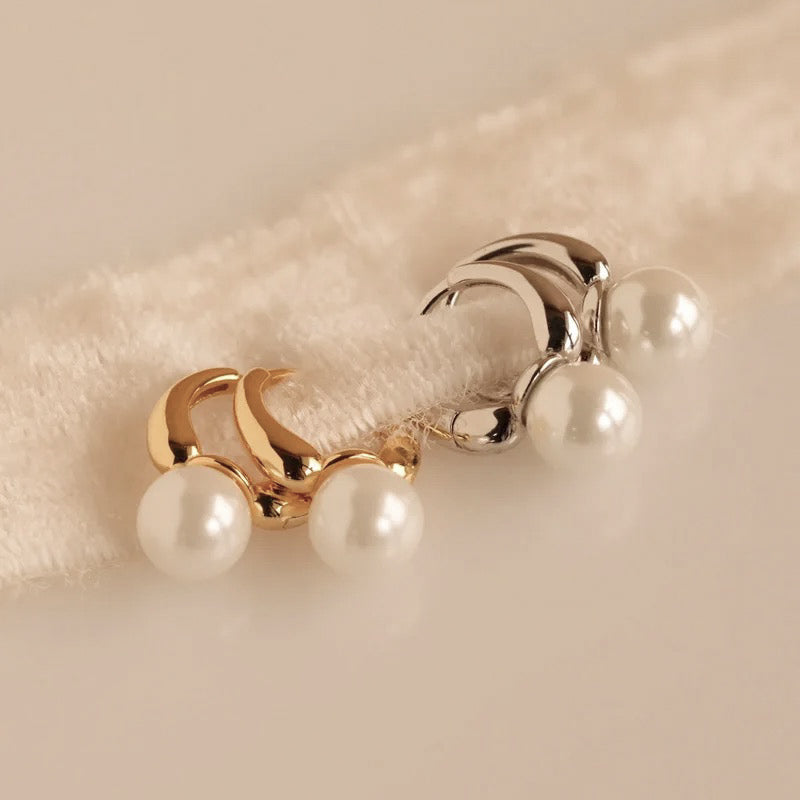 Classic Shiny Pearl Hoop Earrings (925S/Silver)