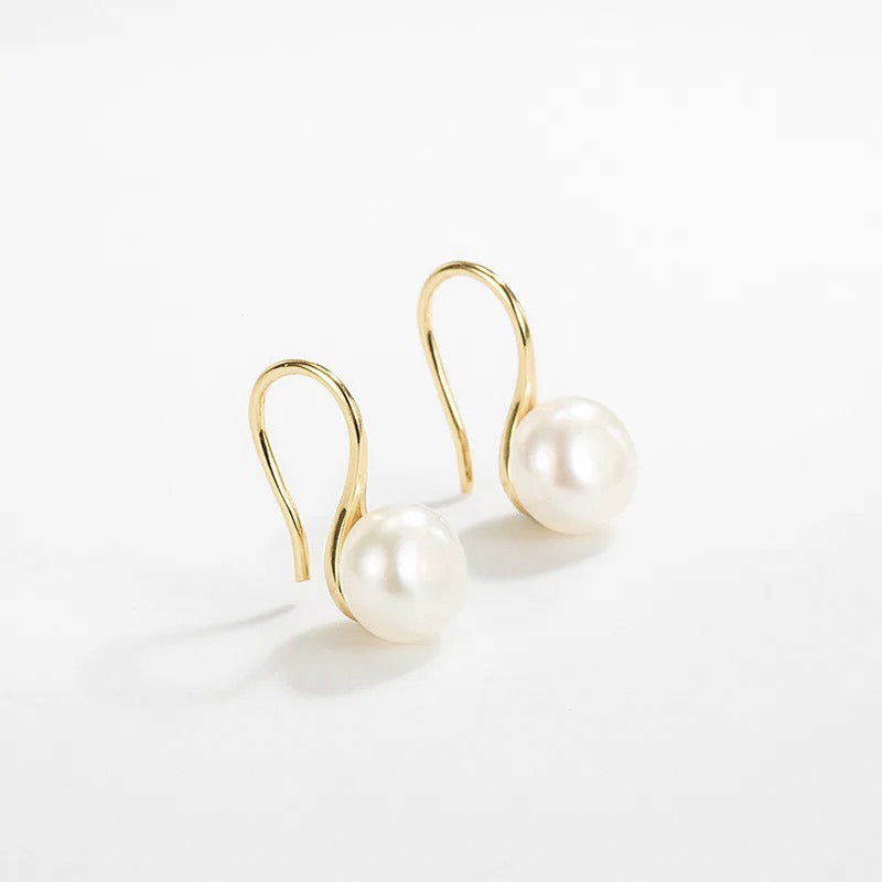 New Classic Shiny Pearl Hook Earrings (925S/Gold)