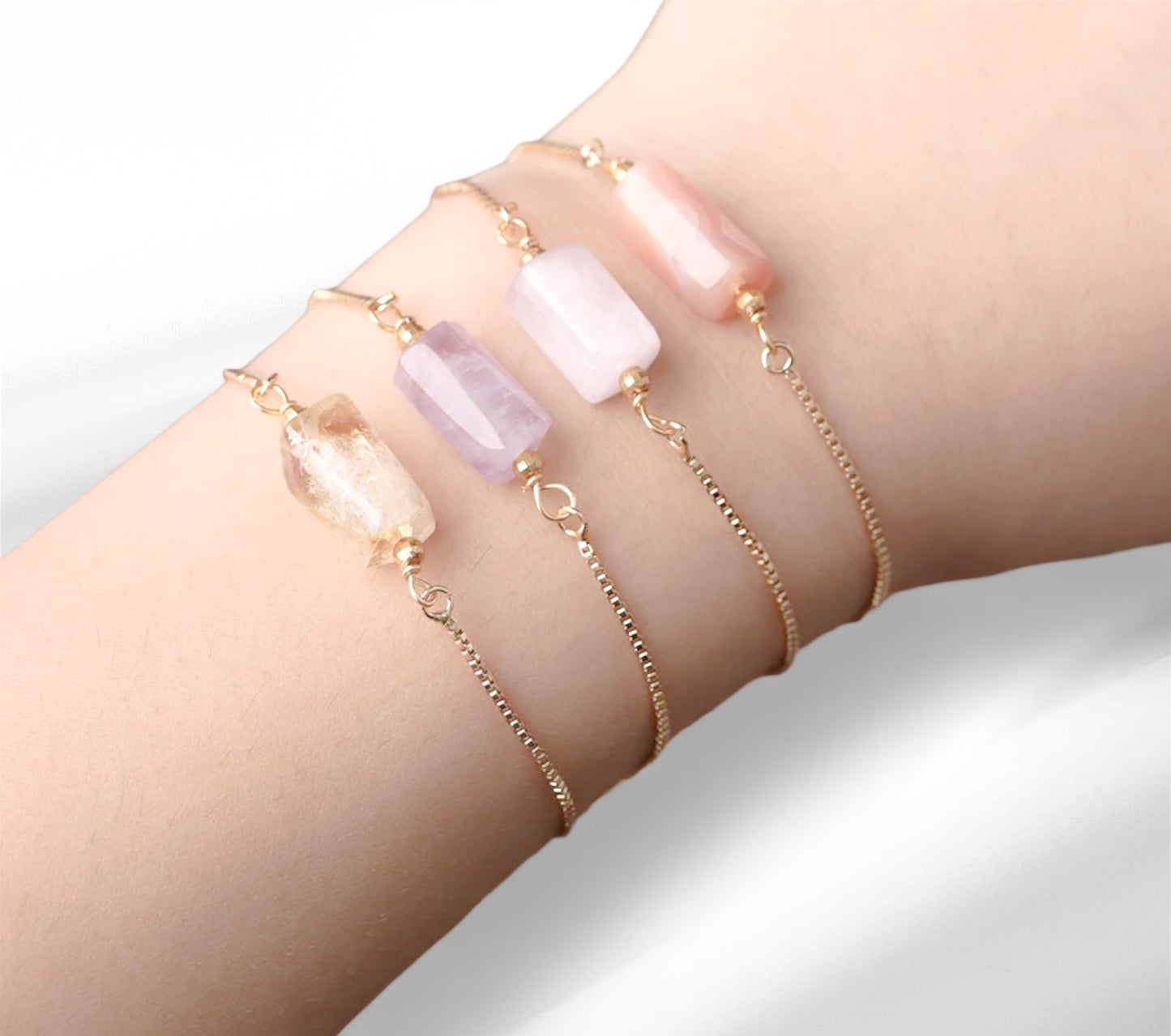 Kunzite Charm Adjustable bracelet (Silver/Gold)
