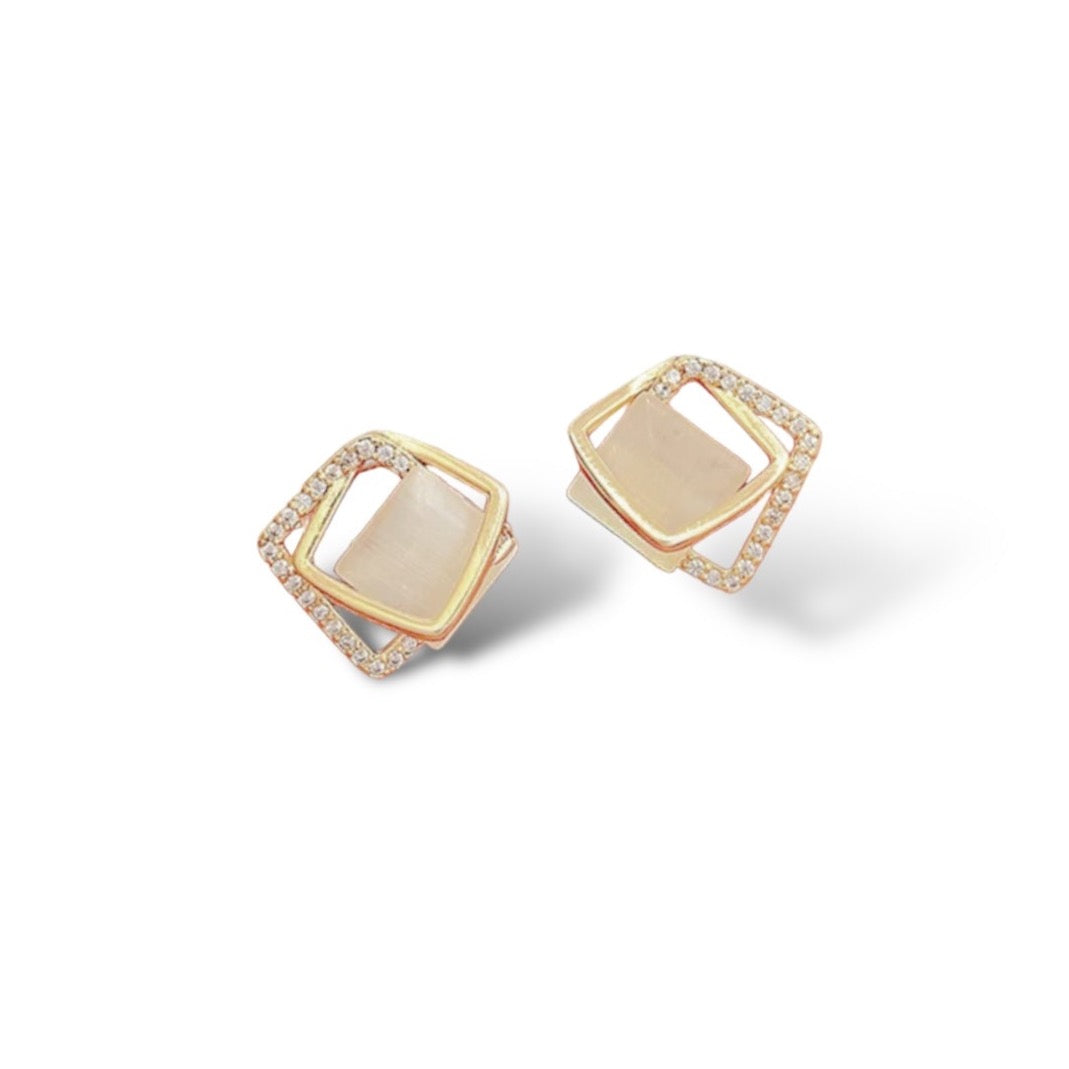 Opal Daimond Quadrangle Stud Earrings (925S)
