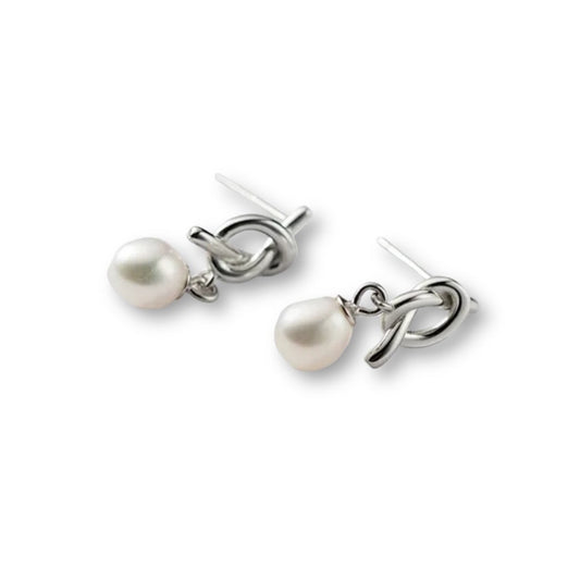 Premium Ivory Pearl Infinity Stud Earrings (Silver)