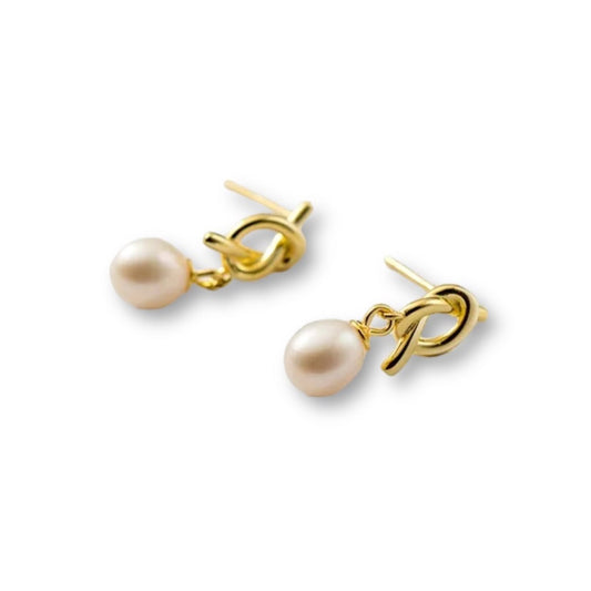 Premium Ivory Pearl Infinity Stud Earrings (Gold)