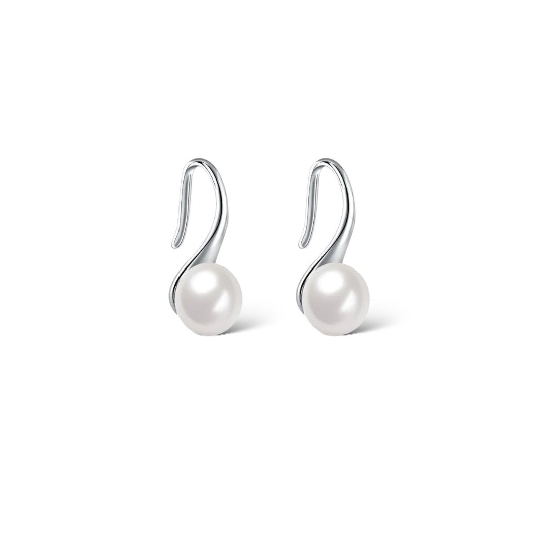 New Classic Shiny Pearl Hook Earrings (925S/Silver)