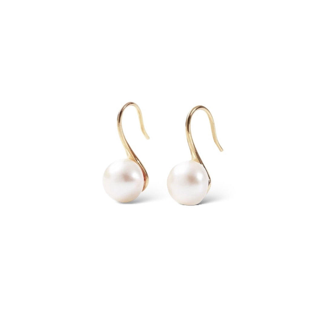 New Classic Shiny Pearl Hook Earrings (925S/Gold)