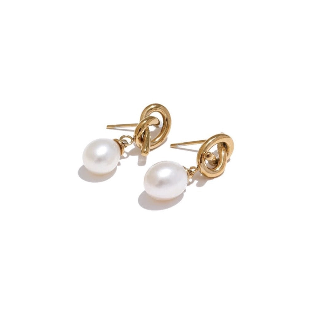 Premium Ivory Pearl Infinity Stud Earrings (925S Gold)