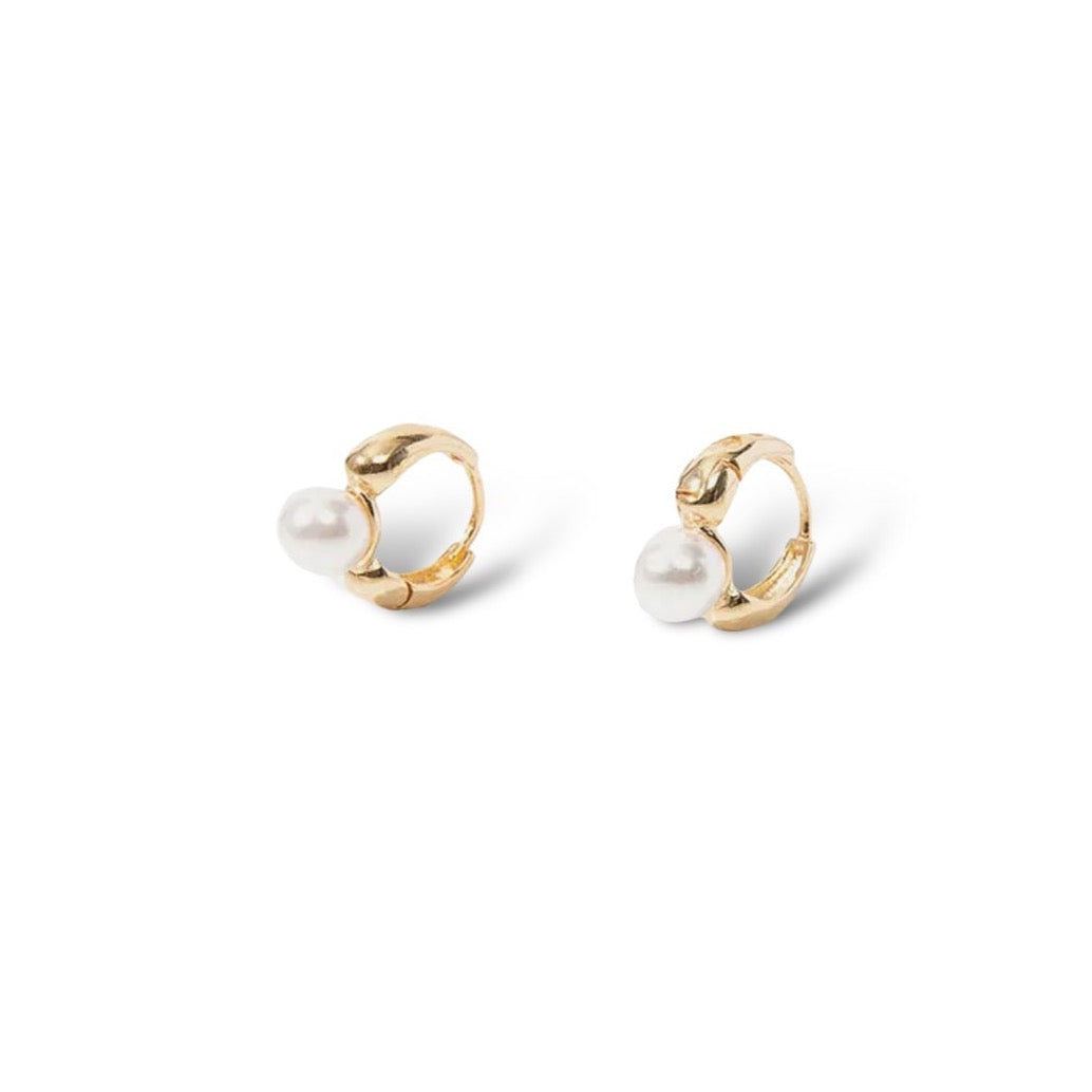 Classic Shiny Pearl Hoop Earrings (925S/Gold)