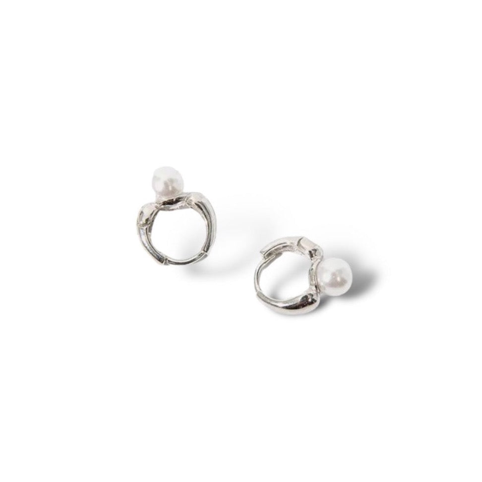 Classic Shiny Pearl Hoop Earrings (925S/Silver)